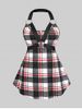 Plus Size & Curve Gothic O Ring Harness Plaid Backless Tank Top -  