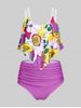 Plus Size & Curve Ruffled Floral Print Ruched High Waist Tankini Swimsuit -  