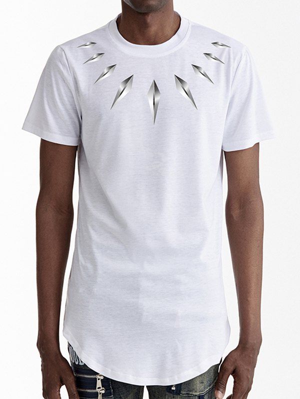 Trendy Rhombus Slit Zipper Curved Hem T Shirt  