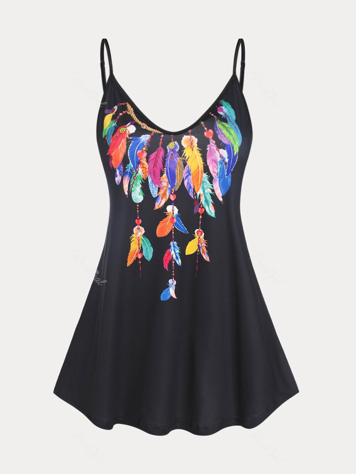 Chic Plus Size & Curve Feathers Print Tank Top  