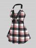 Plus Size & Curve Gothic O Ring Harness Plaid Backless Tank Top -  