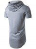 Zipper Slit Curved Hem Hooded T Shirt -  