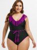 Plus Size Belted Fringe One-piece Swimsuit -  