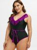 Plus Size Belted Fringe One-piece Swimsuit -  