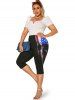 Plus Size American Flag Skull Print Patriotic Capri Leggings -  