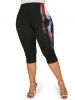 Plus Size American Flag Skull Print Patriotic Capri Leggings -  