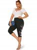 Plus Size & Curve Butterfly American Flag Print Patriotic Capri Leggings -  