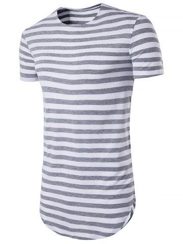 Striped Curved Hem T Shirt - LIGHT GRAY - XXL
