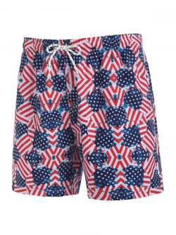 Shorts de Estampado de Bandera de Estados Unidos - RED - M