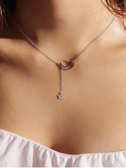 Moon Star Pattern Chain Alloy Necklace - SILVER