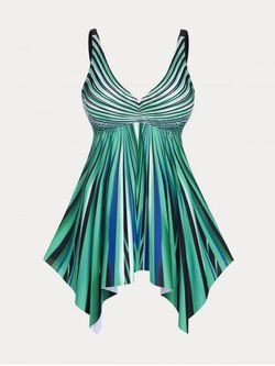 Plus Size & Curve Handkerchief Striped Tankini Swimsuit - LIGHT GREEN - 2X