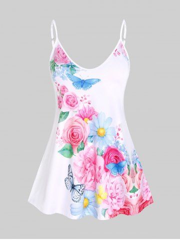 Plus Size & Curve Butterfly Rose Tank Top - WHITE - XL