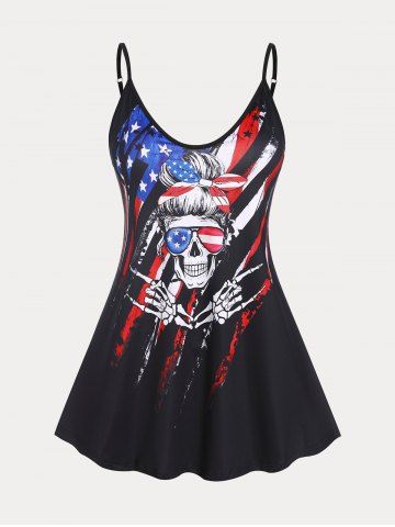 Top Sin Mangas de Talla Grande con Estampado de Bandera de Estados Unidos - BLACK - L