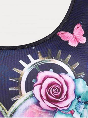 Plus Size & Curve Heart Rose Butterfly Print T Shirt