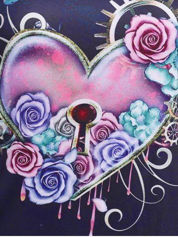 Plus Size & Curve Heart Rose Butterfly Print T Shirt