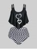 Plus Size & Curve  Ruched Heart Checkerboard Overlay Tankini Swimsuit -  