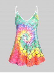 Plus Size & Curve Rainbow Mermaid Print Tie Dye Flowy Tank Top -  