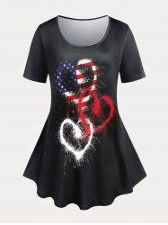 T-shirt à Imprimé Drapeau Américain et Cœur en Courbe - Noir M | US 10