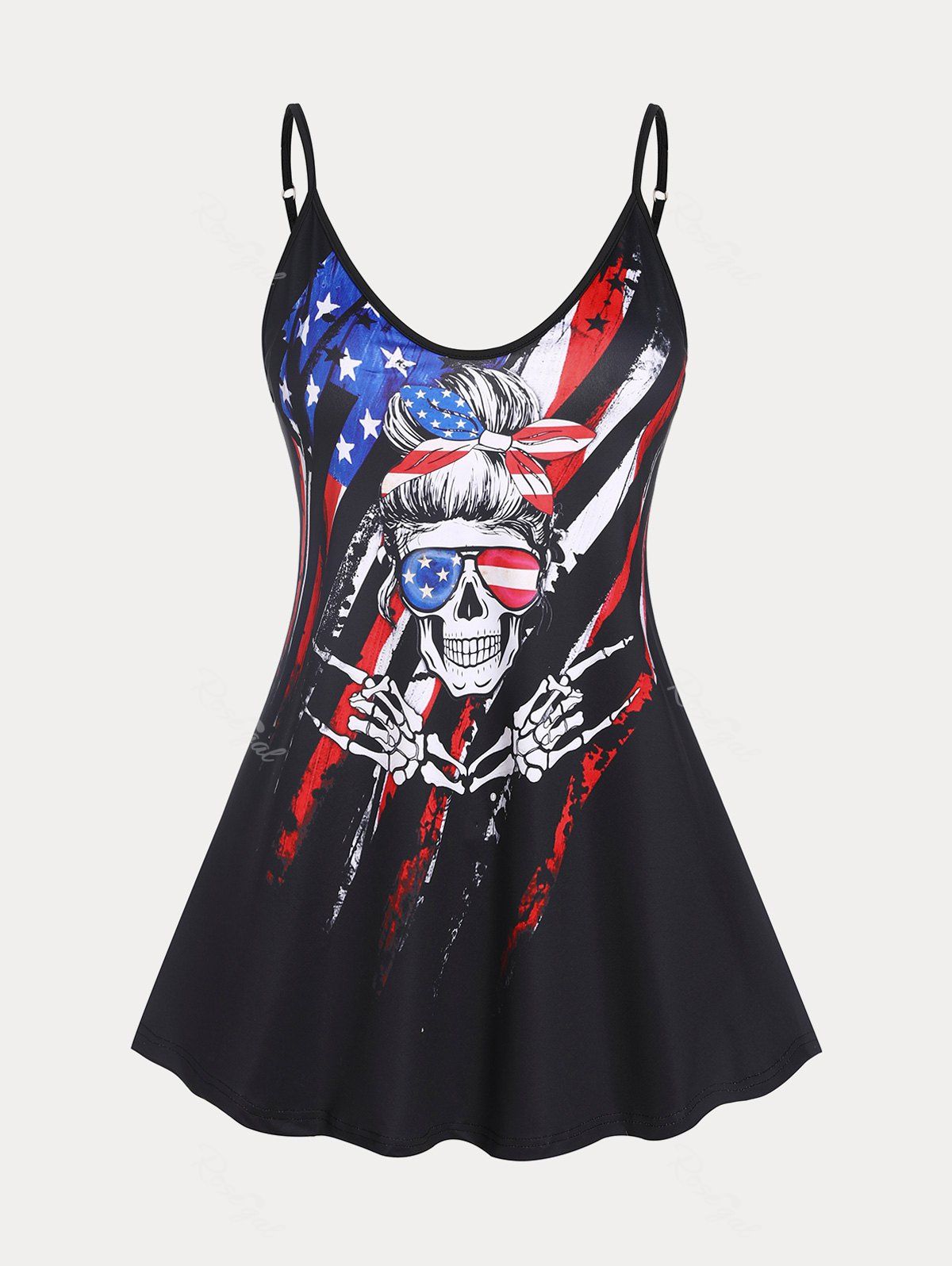 Fashion Plus Size & Curve American Flag Skull Patriotic Tank Top (Adjustable Straps)  