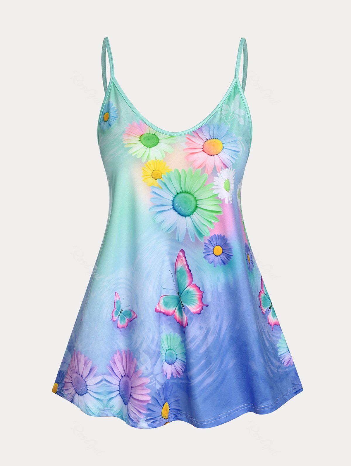 New Plus Size & Curve Butterfly Sunflower Tank Top  