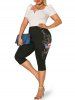 High Waisted Butterfly American Flag Plus Size Capri Leggings -  
