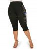 High Waisted Butterfly American Flag Plus Size Capri Leggings -  
