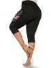 High Waisted Butterfly American Flag Plus Size Capri Leggings -  