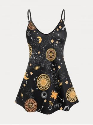 Plus Size & Curve Sun and Moon Print Flowy Tank Top