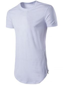 Slit Zipper Curved Hem T Shirt - WHITE - M