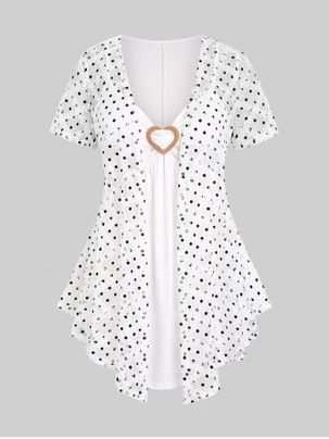 Plus Size & Curve Polka Dot Lace Panel 2 In 1 Tee