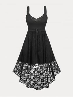 Conjunto Vestido Talla Extra y Falda de Encaje Trasparente - BLACK - S | US 8