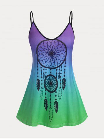 Plus Size & Curve Ombre Color Dreamcatcher Print Tank Top - GREEN - 3XL