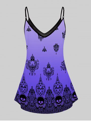Plus Size & Curve Tribal Skull Print Gothic Tank Top