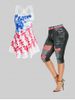 American Flag Patriotic Tank Top and Capri Leggings Plus Size Summer Outfit -  