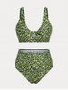 Maillot de Bain Bikini Plongeant à Imprimé Animal Noué à Taille Haute de Grande Taille - Vert clair 4X