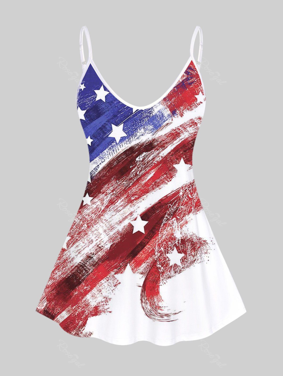 Discount Plus Size & Curve American Flag Print Patriotic Tank Top (Adjustable Straps)  