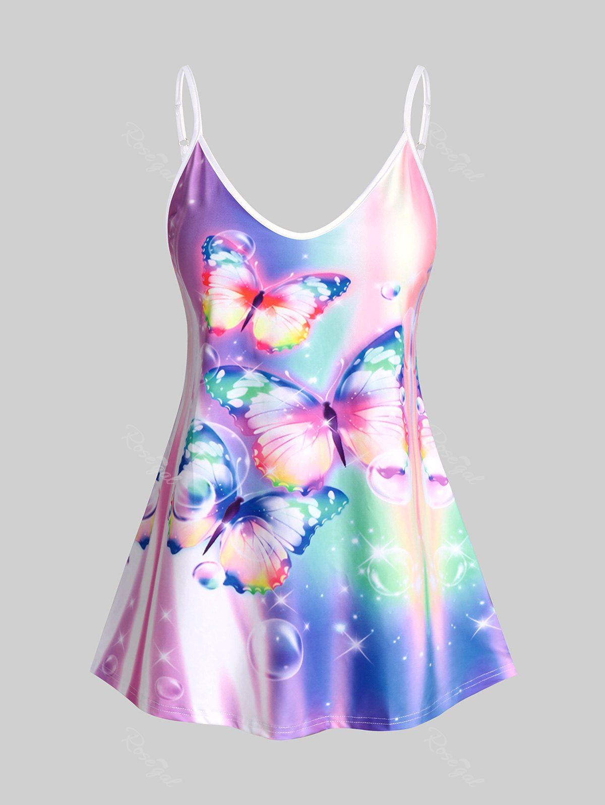Fancy Plus Size & Curve Butterfly Print Flowy Tank Top  