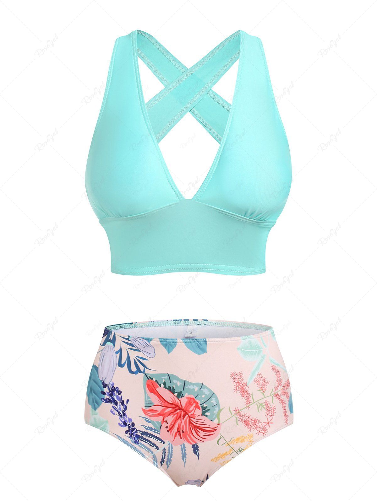 Sale Cross Back Flower Print Tankini Swimwear  