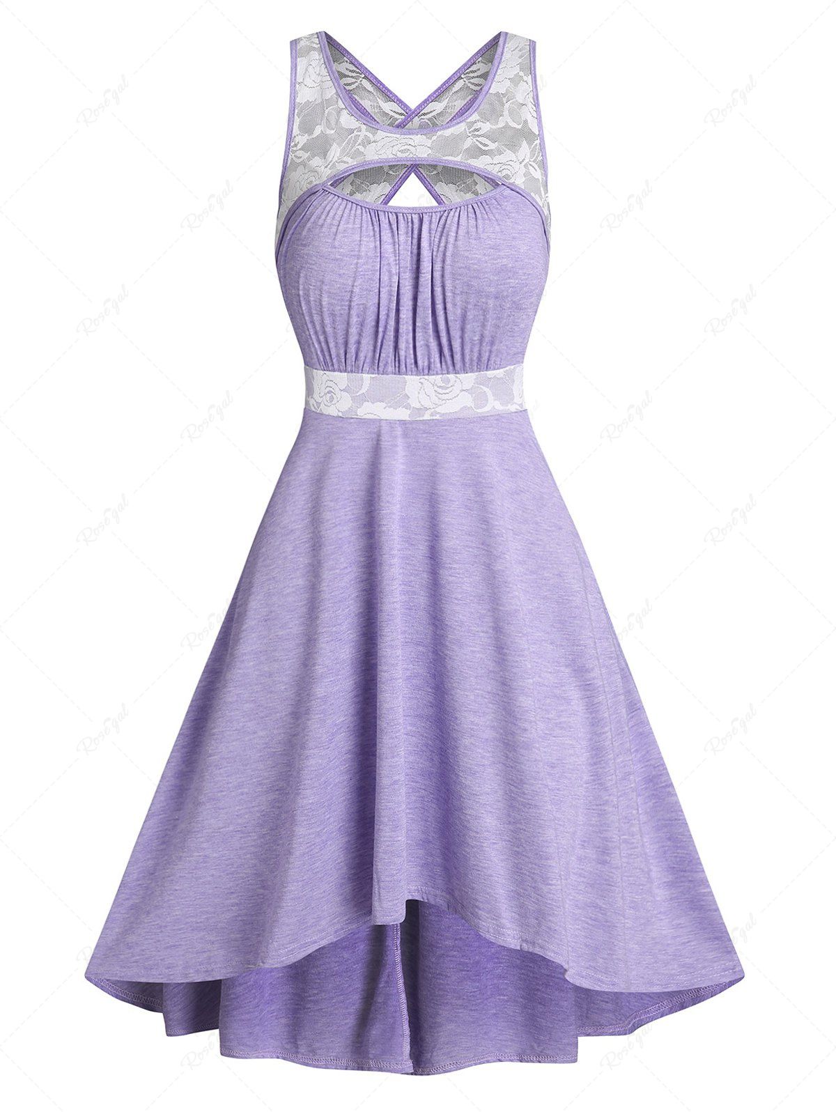 Unique Flower Lace Cut Out Crossover Dress  