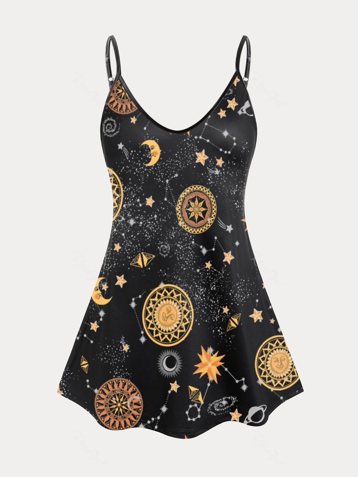 Chic Plus Size & Curve Sun and Moon Print Flowy Tank Top  