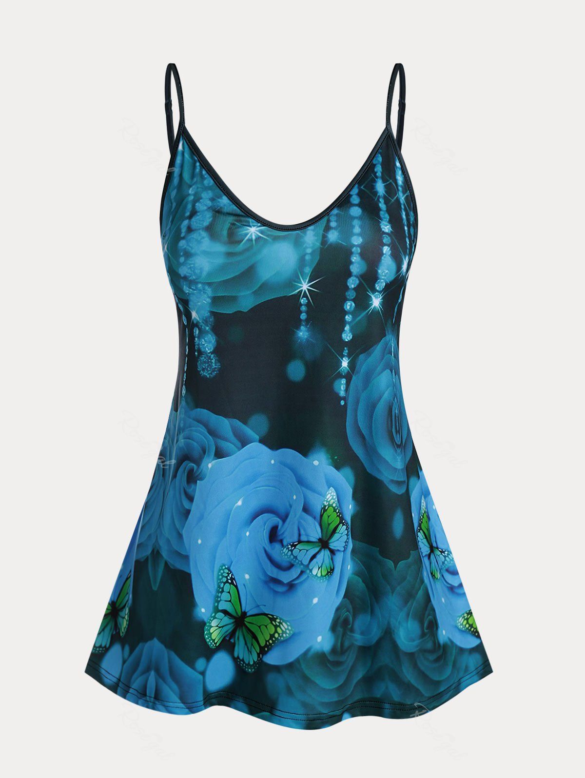 Sale Plus Size & Curve Rose Butterfly Print Flowy Tank Top  
