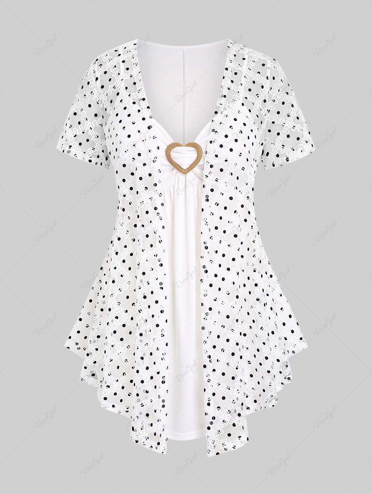 Sale Plus Size & Curve Polka Dot Lace Panel 2 In 1 Tee  