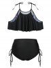 Rhinestone Flag Print Cinched Tankini Swimsuit -  