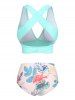 Maillot de Bain Tankini à Imprimé Floral et Dos Croisé - Bleu clair M