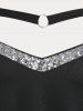 Plus Size & Curve Sequins O-Ring Cold Shoulder Tunic Top -  