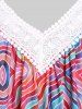 Plus Size & Curve Swirls Print Lace Panel Crisscross Tunic Tank Top -  