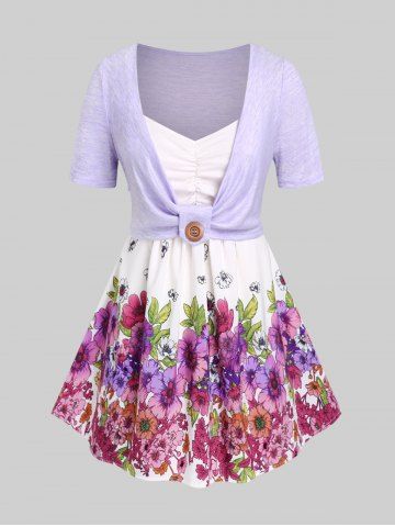 Plus Size & Curve Floral Short Sleeves 2 In 1 T Shirt