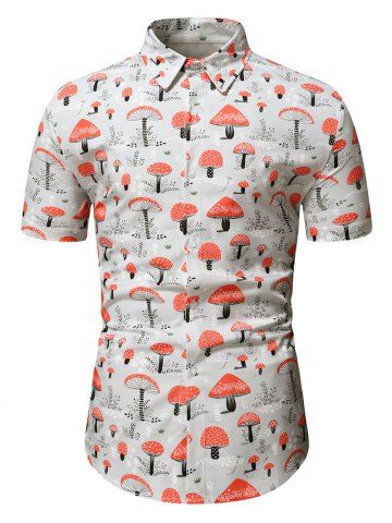 Allover Mushroom Print Casual Shirt - GRAY - L