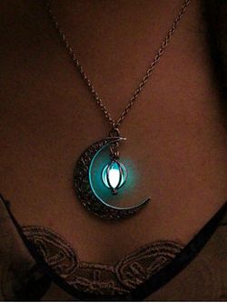 Noctilucence Crystal Moon Alloy Necklace - LIGHT BLUE