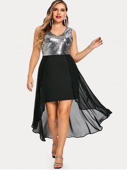 Plus Size High Low Sequins Maxi Party Dress - BLACK - 1X